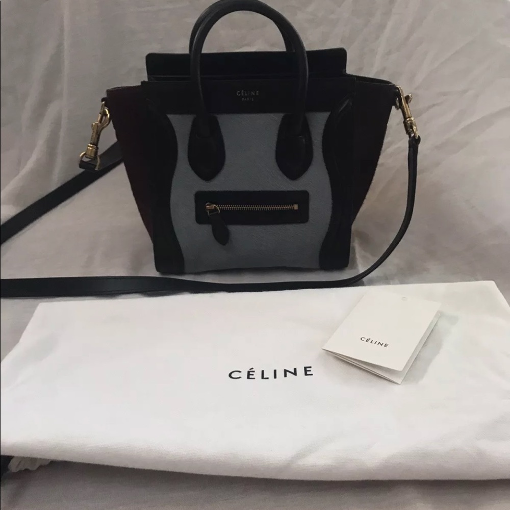 Authentic Celine Tricolor Pony Hair Nano Luggage